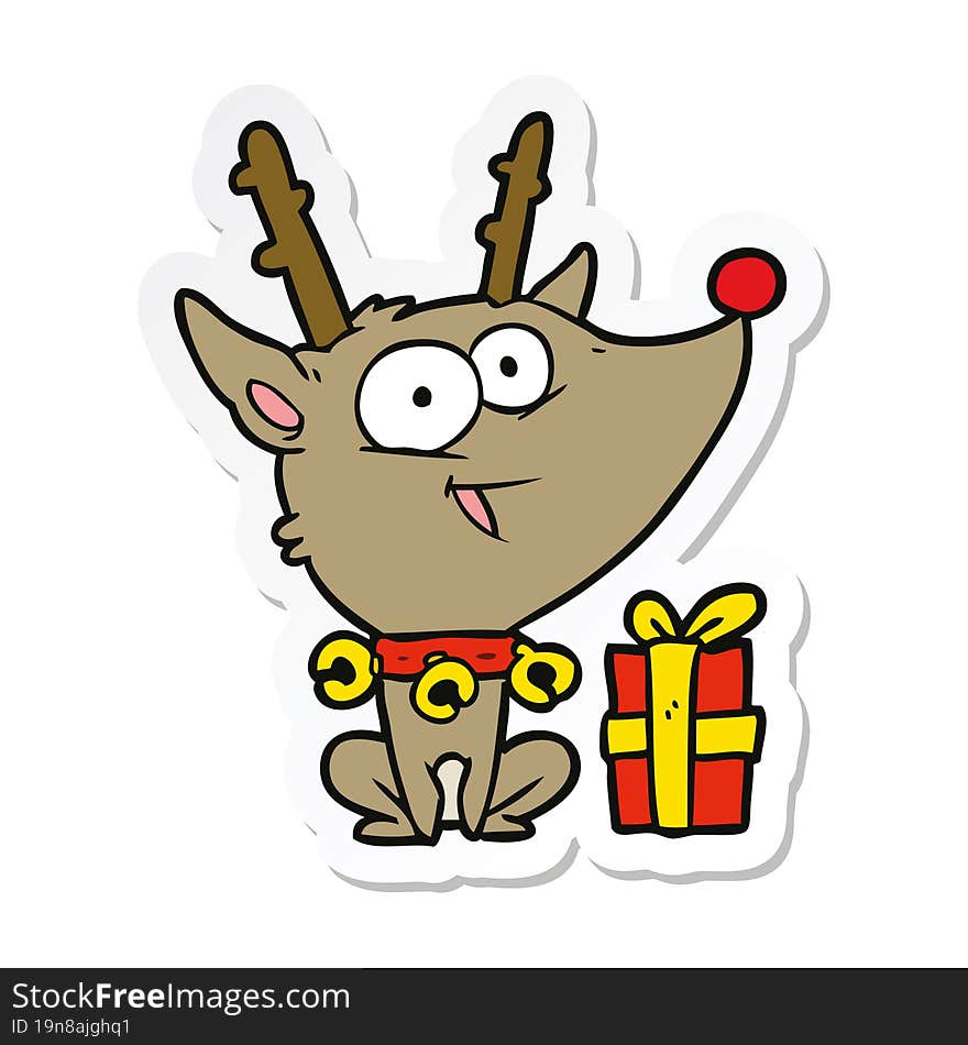 sticker of a cartoon christmas reindeer