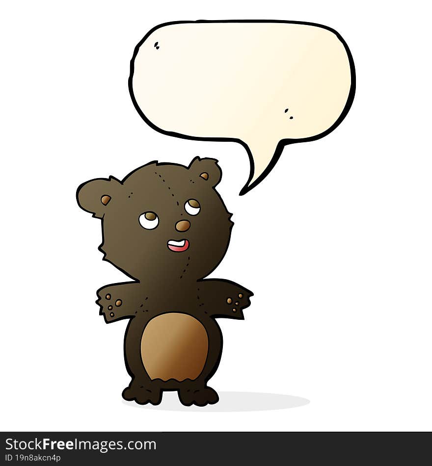 Cartoon Happy Little Black Bear With Speech Bubble