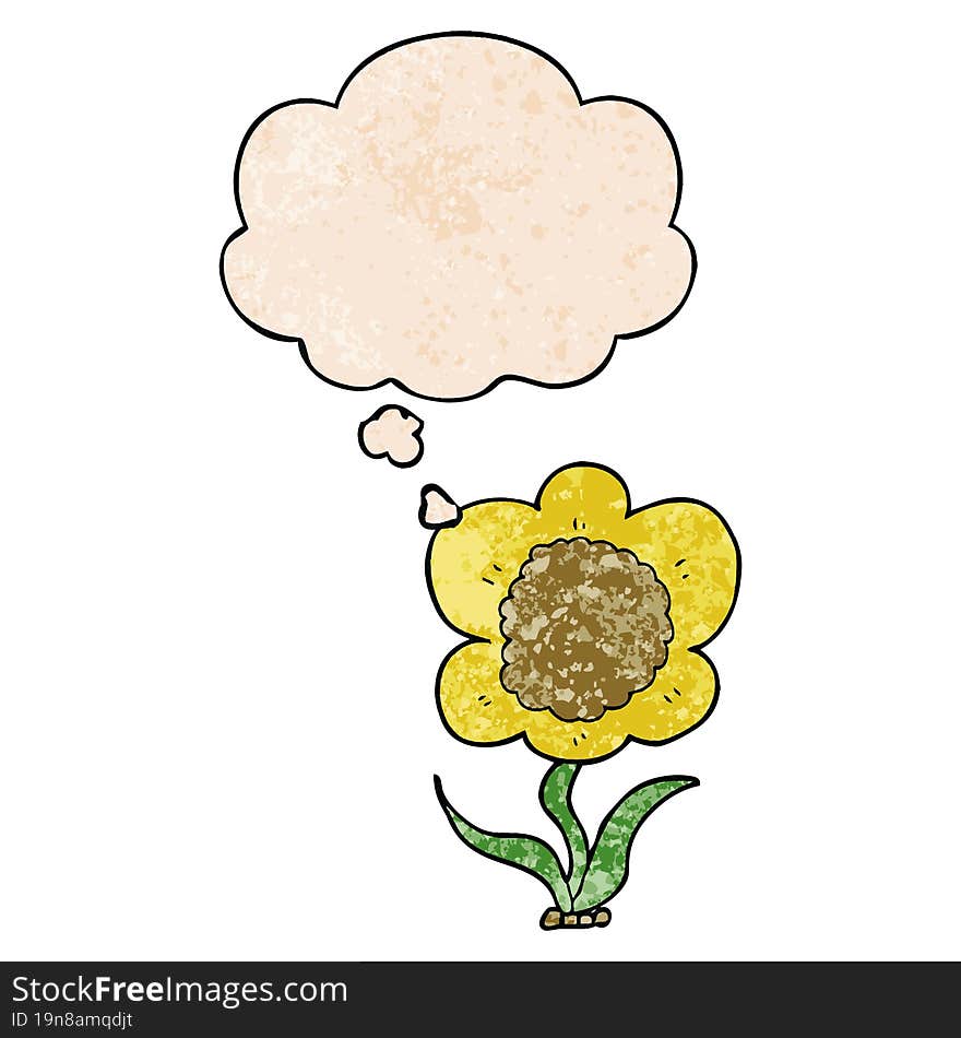 cartoon flower and thought bubble in grunge texture pattern style