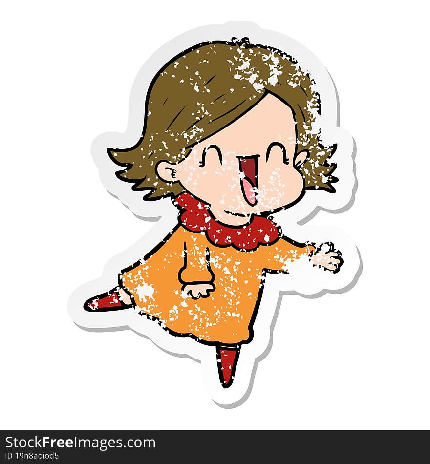 distressed sticker of a cartoon happy woman