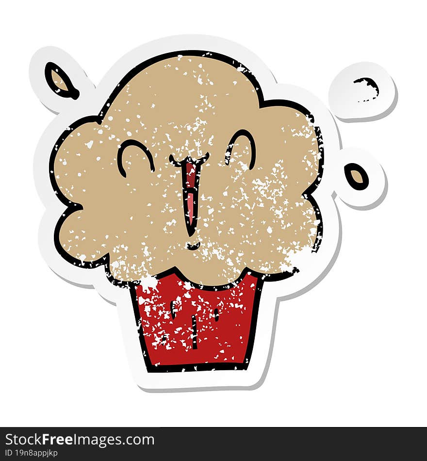 Distressed Sticker Of A Cartoon Cupcake