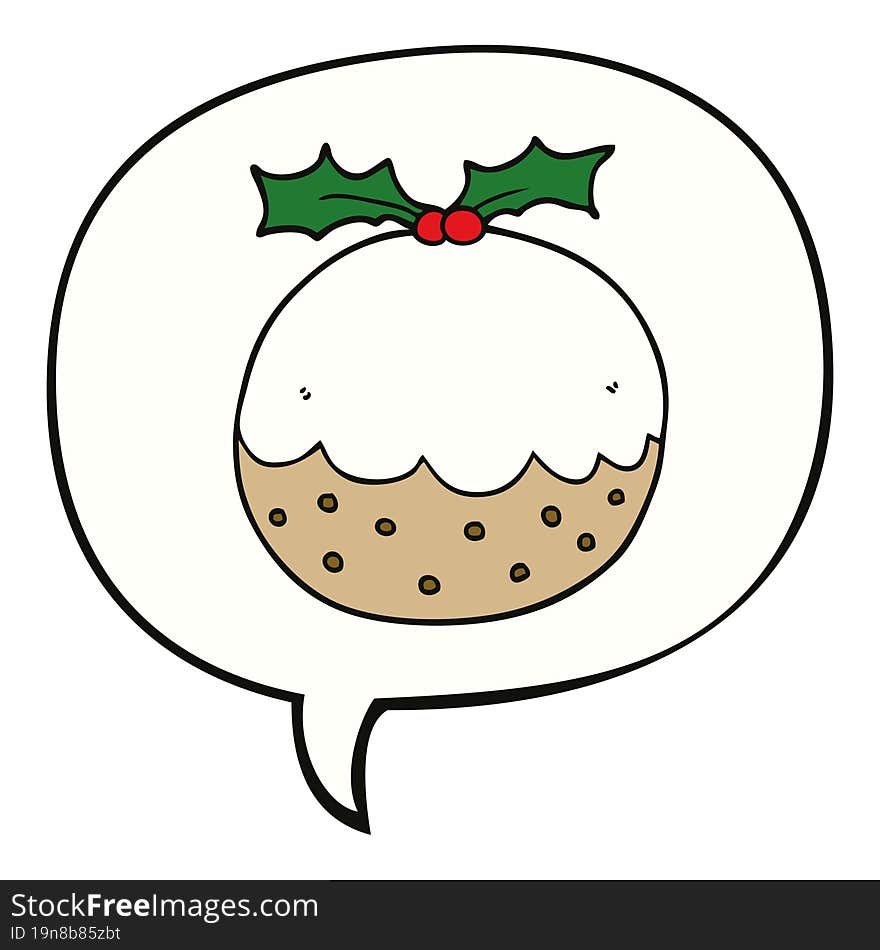 cartoon christmas pudding with speech bubble. cartoon christmas pudding with speech bubble