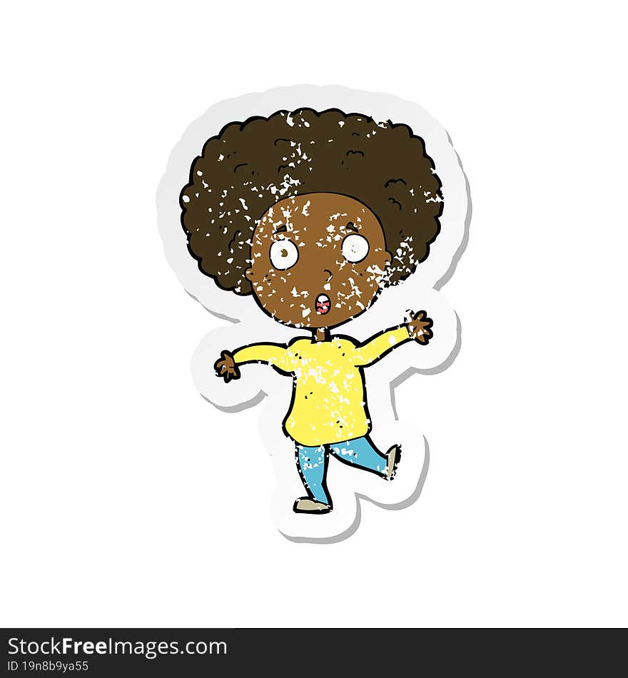 Retro Distressed Sticker Of A Cartoon Startled Person