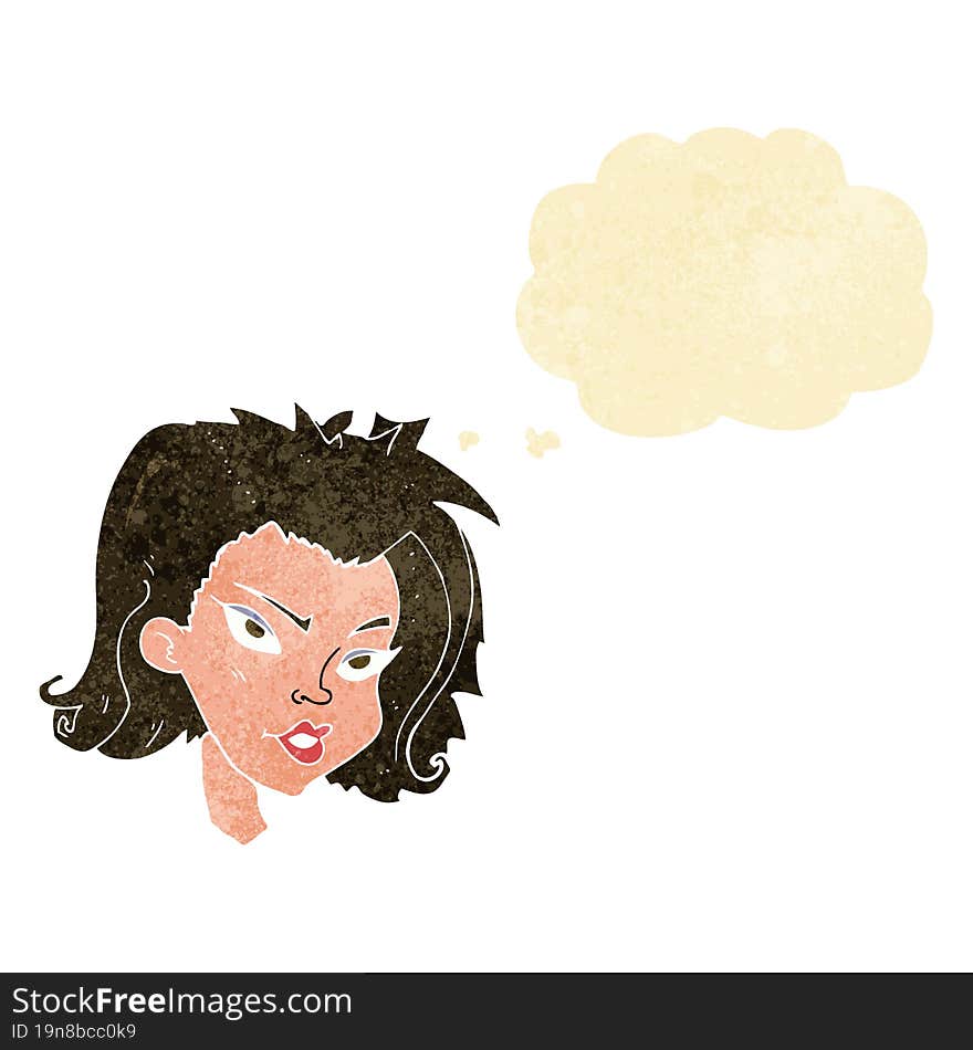 cartoon female face with thought bubble