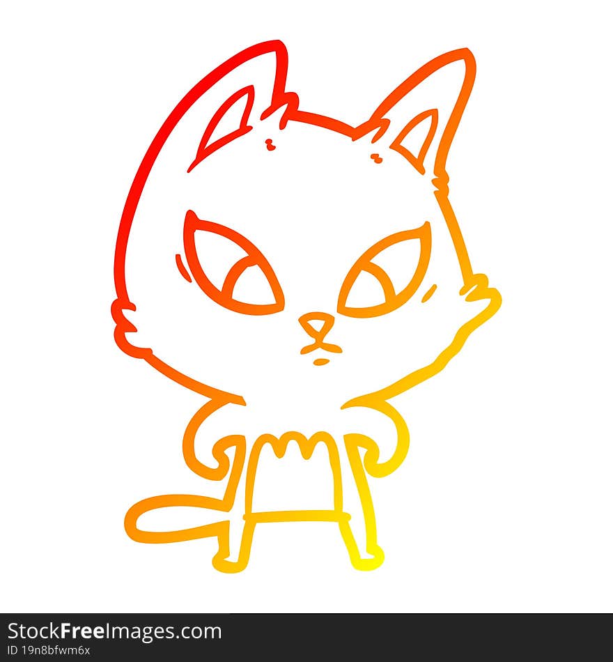 warm gradient line drawing confused cartoon cat