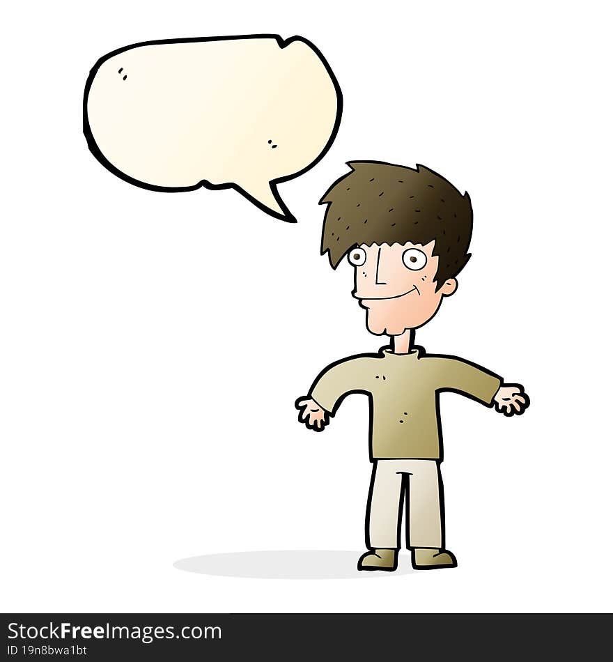 cartoon happy man with speech bubble