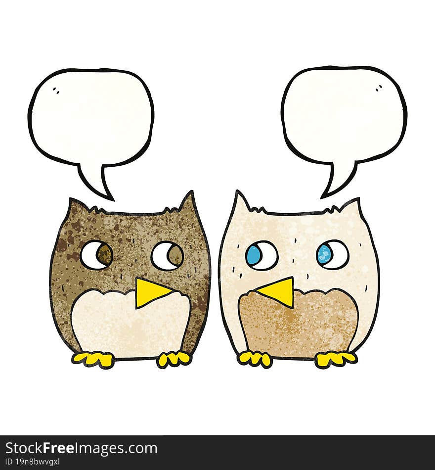 cute speech bubble textured cartoon owls