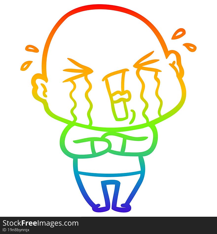 rainbow gradient line drawing cartoon crying bald man