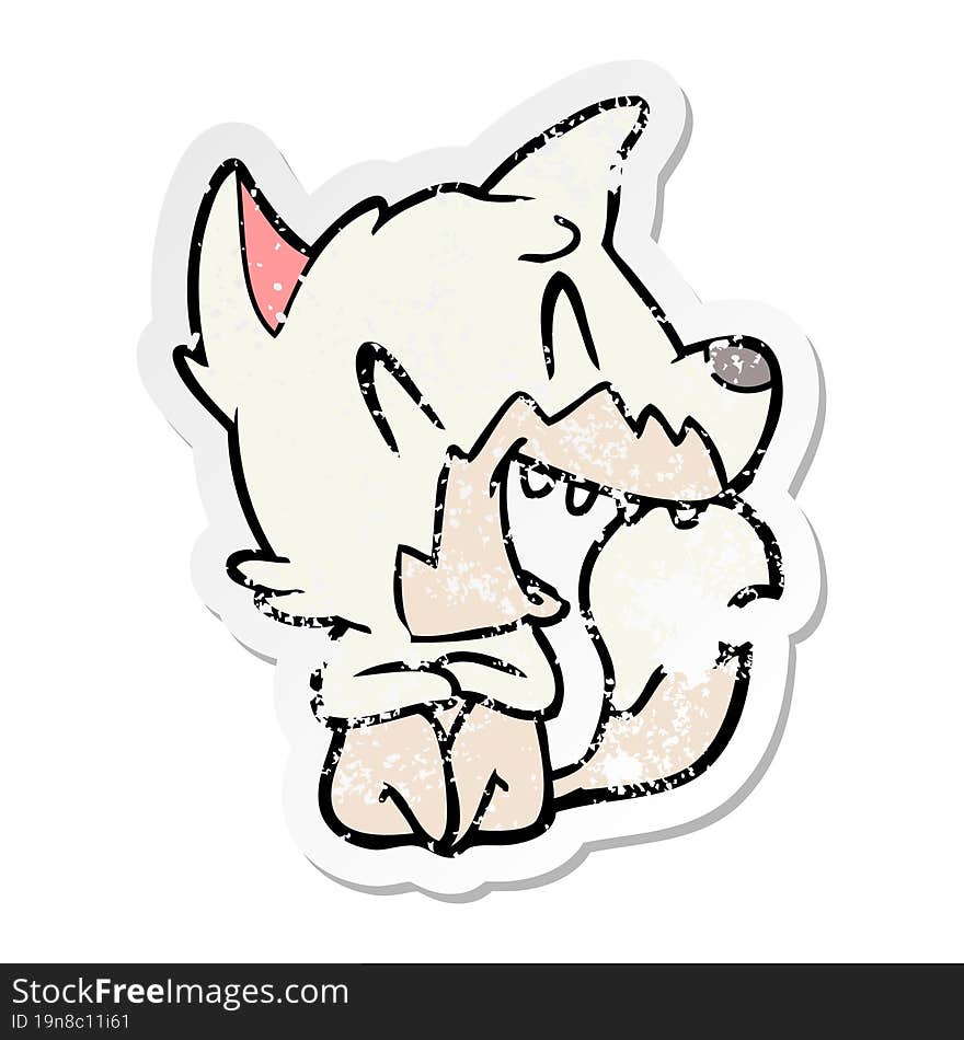 distressed sticker of a laughing fox cartoon