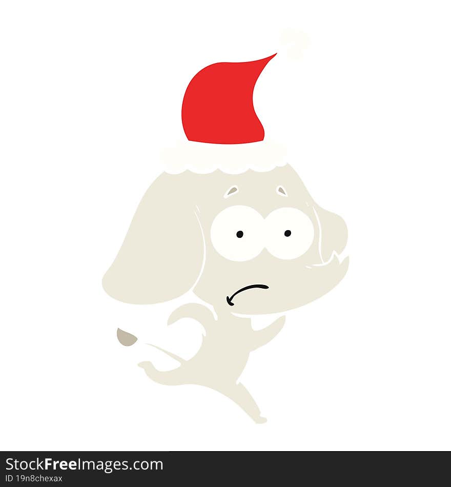 flat color illustration of a unsure elephant running away wearing santa hat