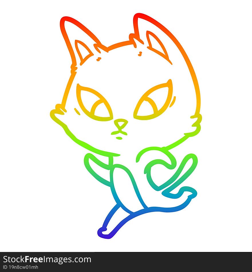 rainbow gradient line drawing confused cartoon cat