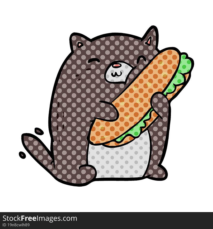 cartoon cat loving the amazing sandwich he\'s just made for lunch. cartoon cat loving the amazing sandwich he\'s just made for lunch