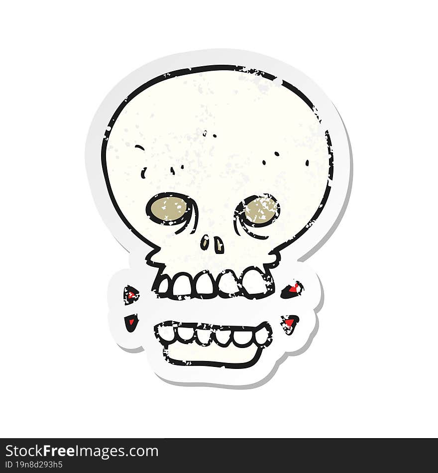 retro distressed sticker of a cartoon scary skull