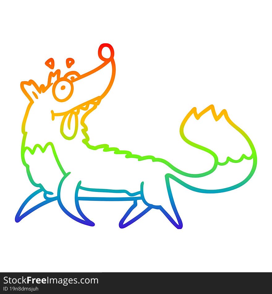 Rainbow Gradient Line Drawing Cartoon Hungry Wolf