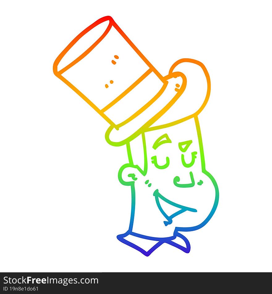 rainbow gradient line drawing cartoon man wearing top hat