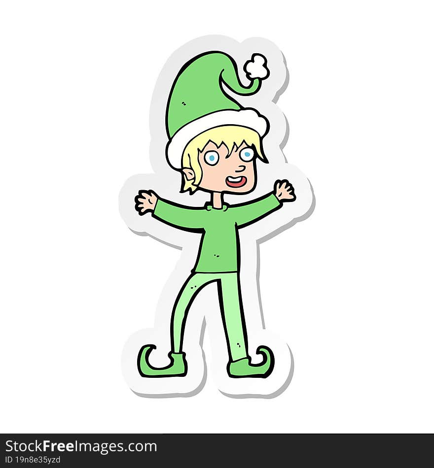 sticker of a cartoon excited christmas elf