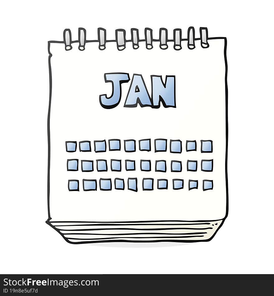 freehand drawn cartoon calendar showing month of january