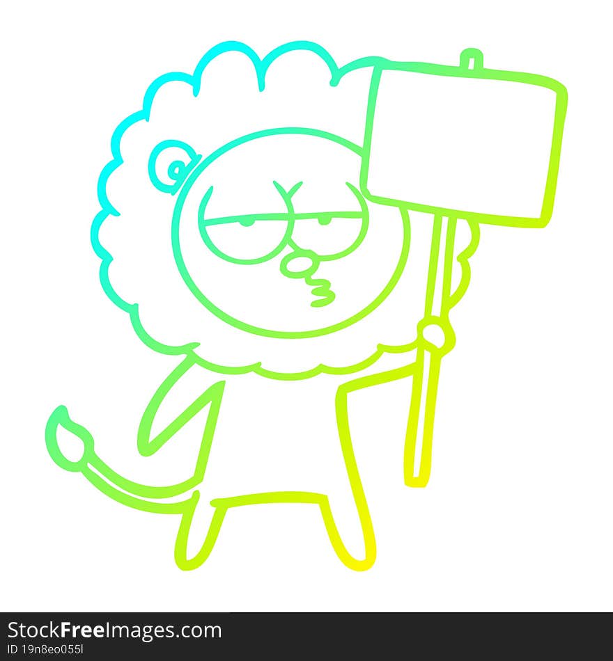 cold gradient line drawing cartoon bored lion