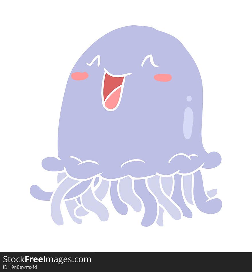 happy flat color style cartoon jellyfish