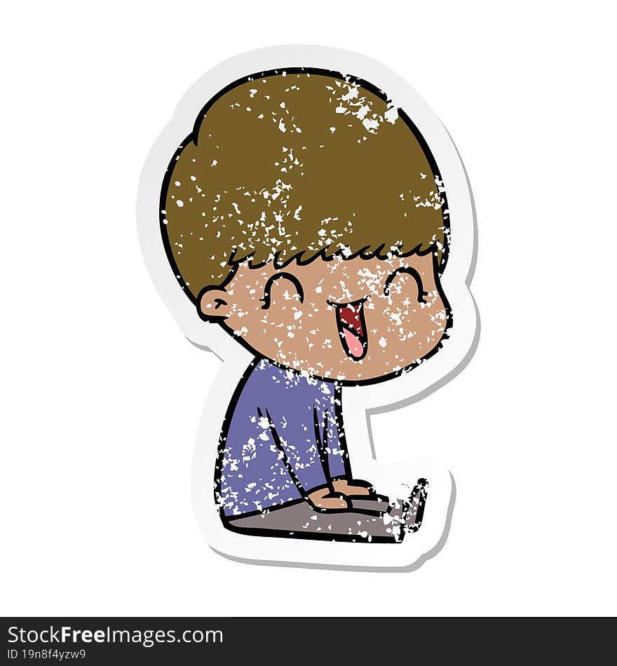 Distressed Sticker Of A Happy Cartoon Boy