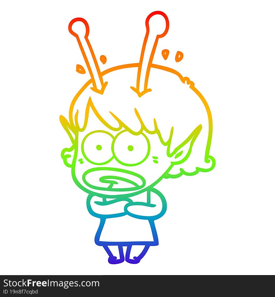 rainbow gradient line drawing cartoon shocked alien girl