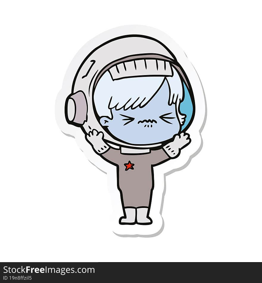 sticker of a angry cartoon space girl