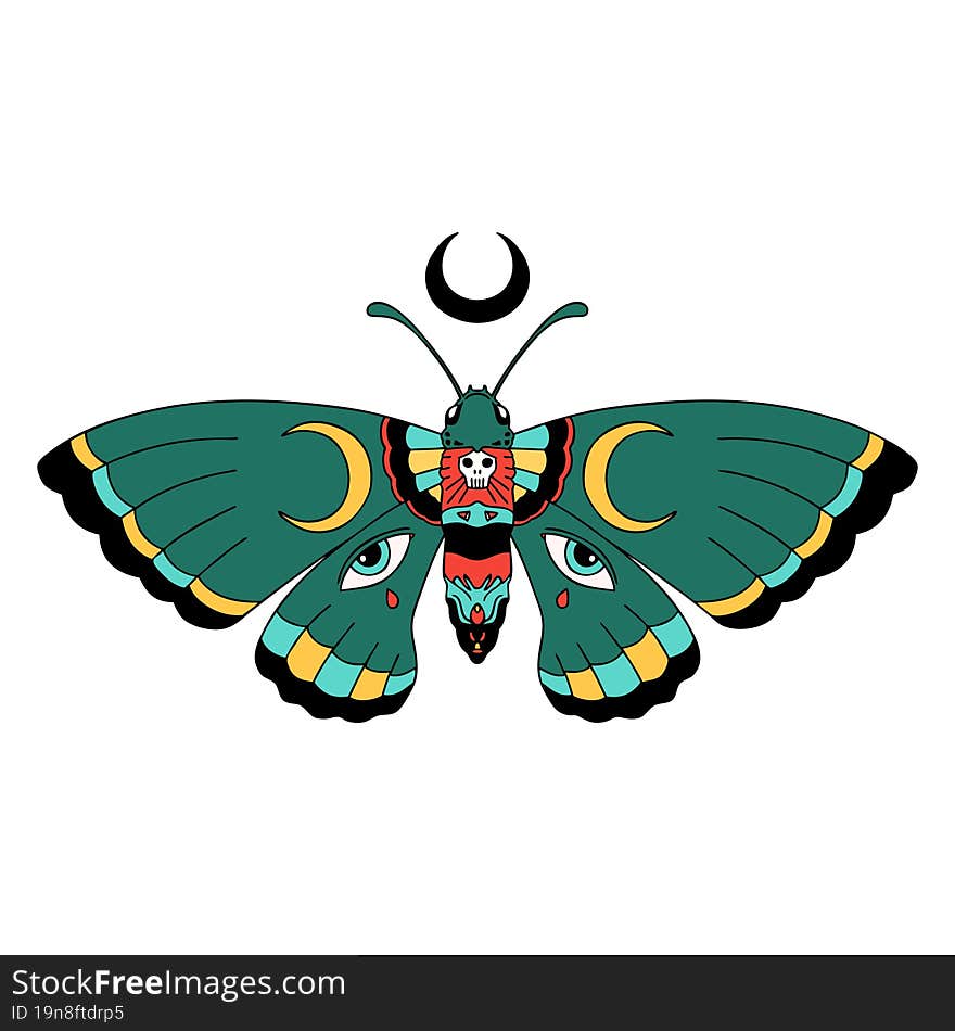 tattoo in traditional style of a moth. tattoo in traditional style of a moth