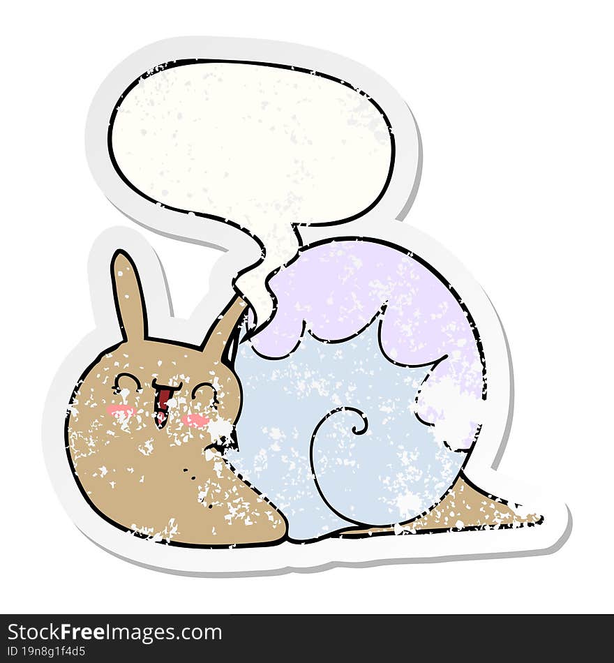 cute cartoon snail and speech bubble distressed sticker