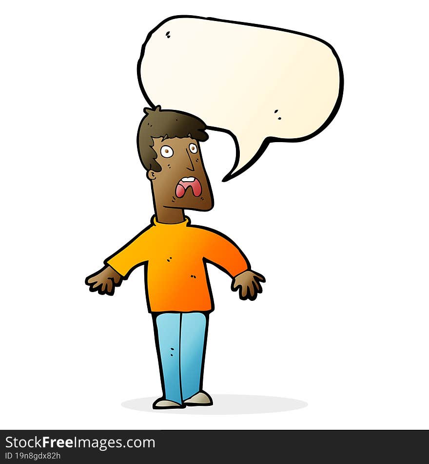 cartoon terrified man with speech bubble