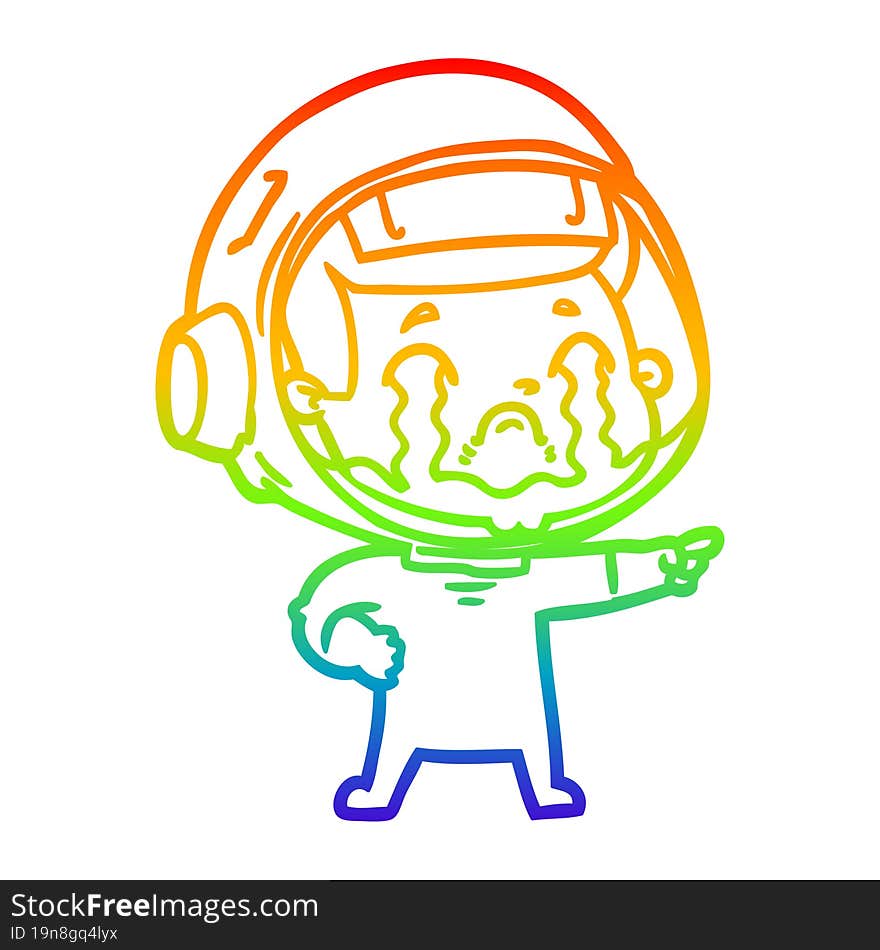 rainbow gradient line drawing cartoon crying astronaut