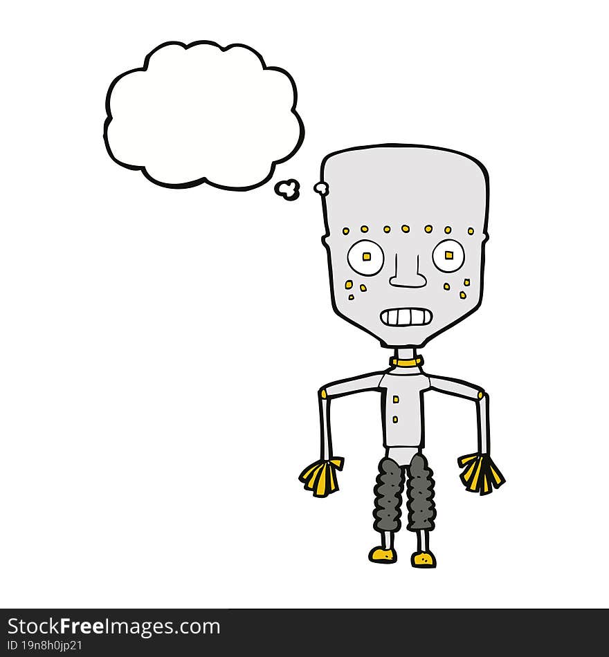 funny cartoon robot with thought bubble