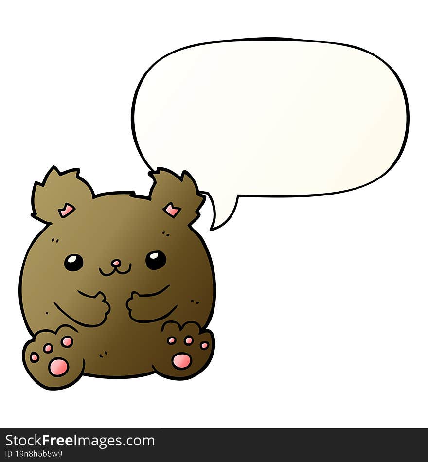 cartoon bear and speech bubble in smooth gradient style