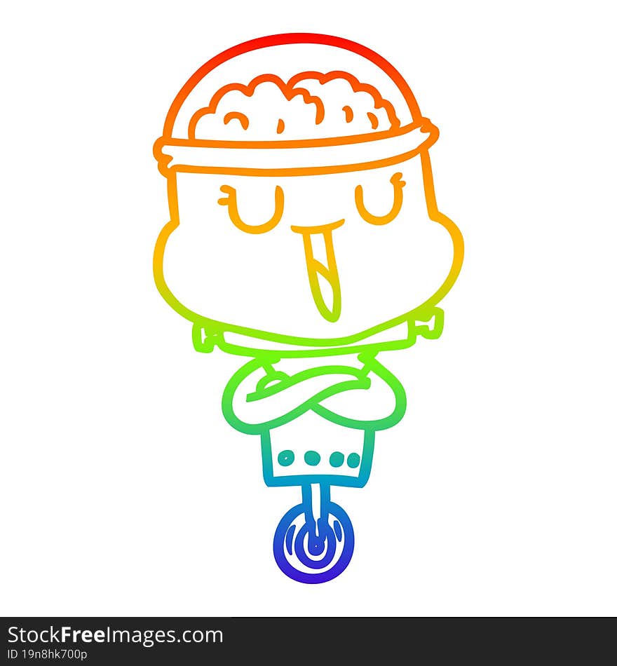 rainbow gradient line drawing of a happy cartoon robot