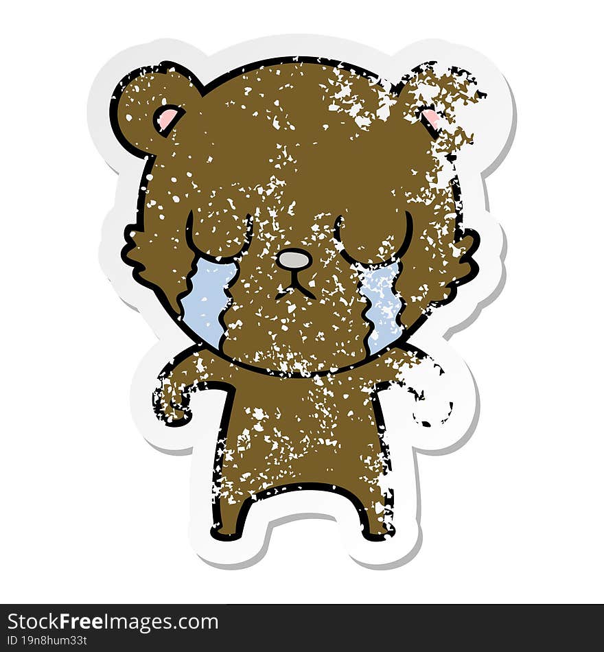 Distressed Sticker Of A Crying Cartoon Bear