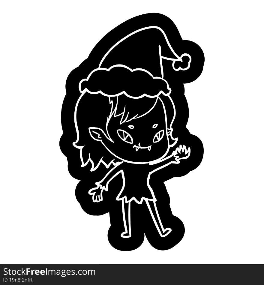 Cartoon Icon Of A Friendly Vampire Girl Wearing Santa Hat