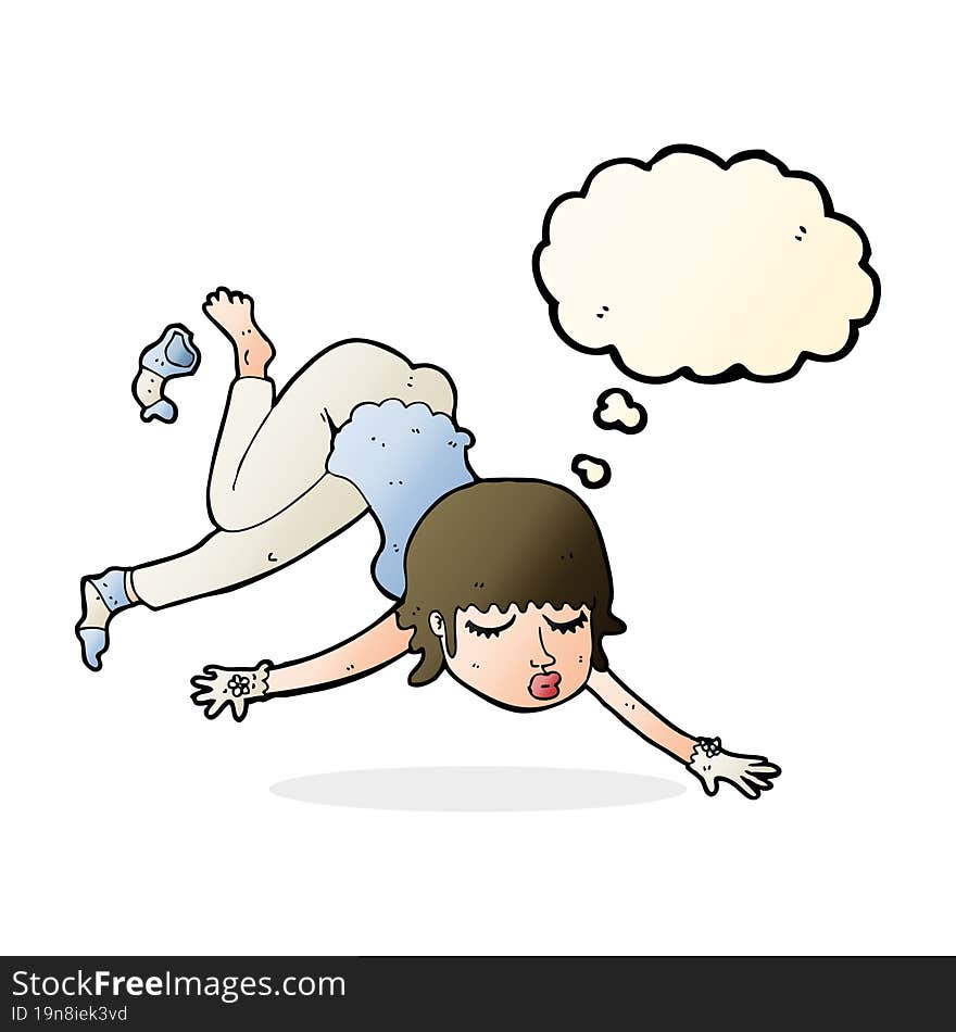 cartoon woman floating with thought bubble