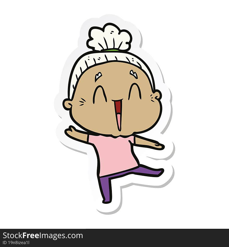 sticker of a cartoon happy old lady