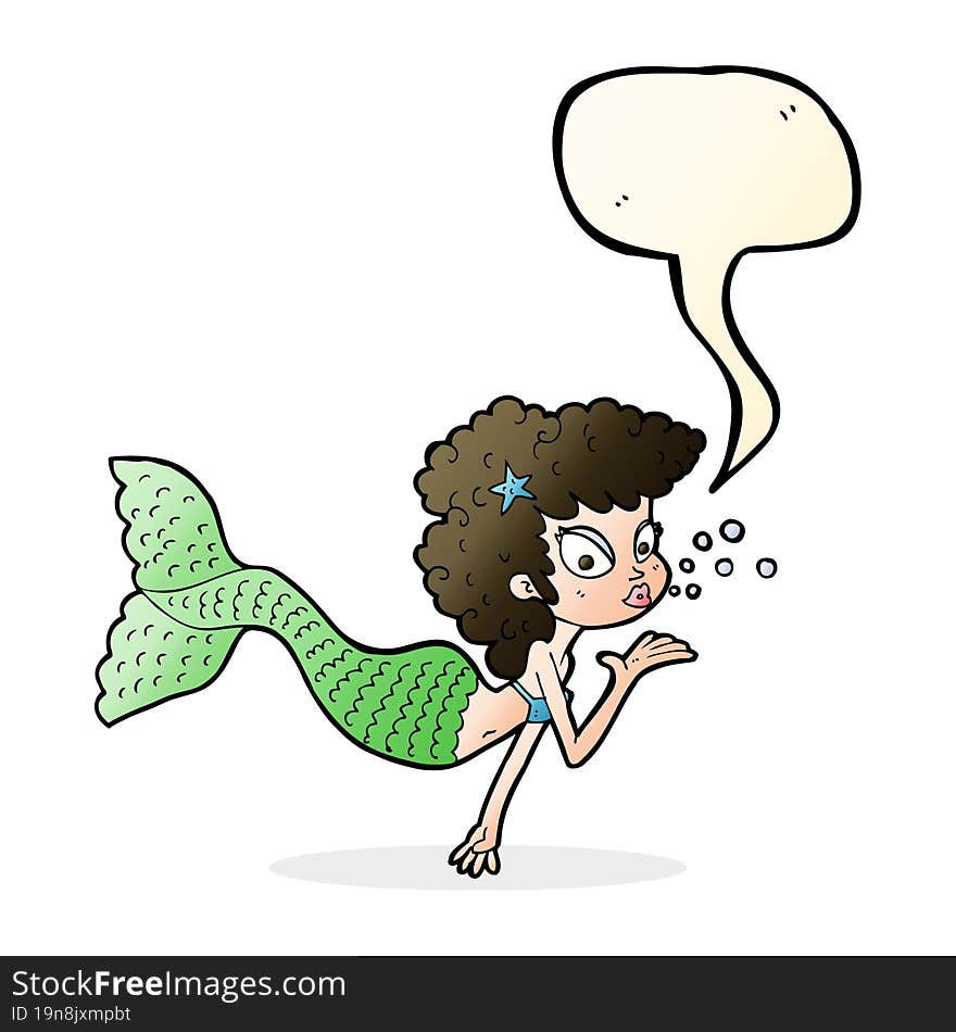 Cartoon Mermaid Blowing Kiss With Speech Bubble