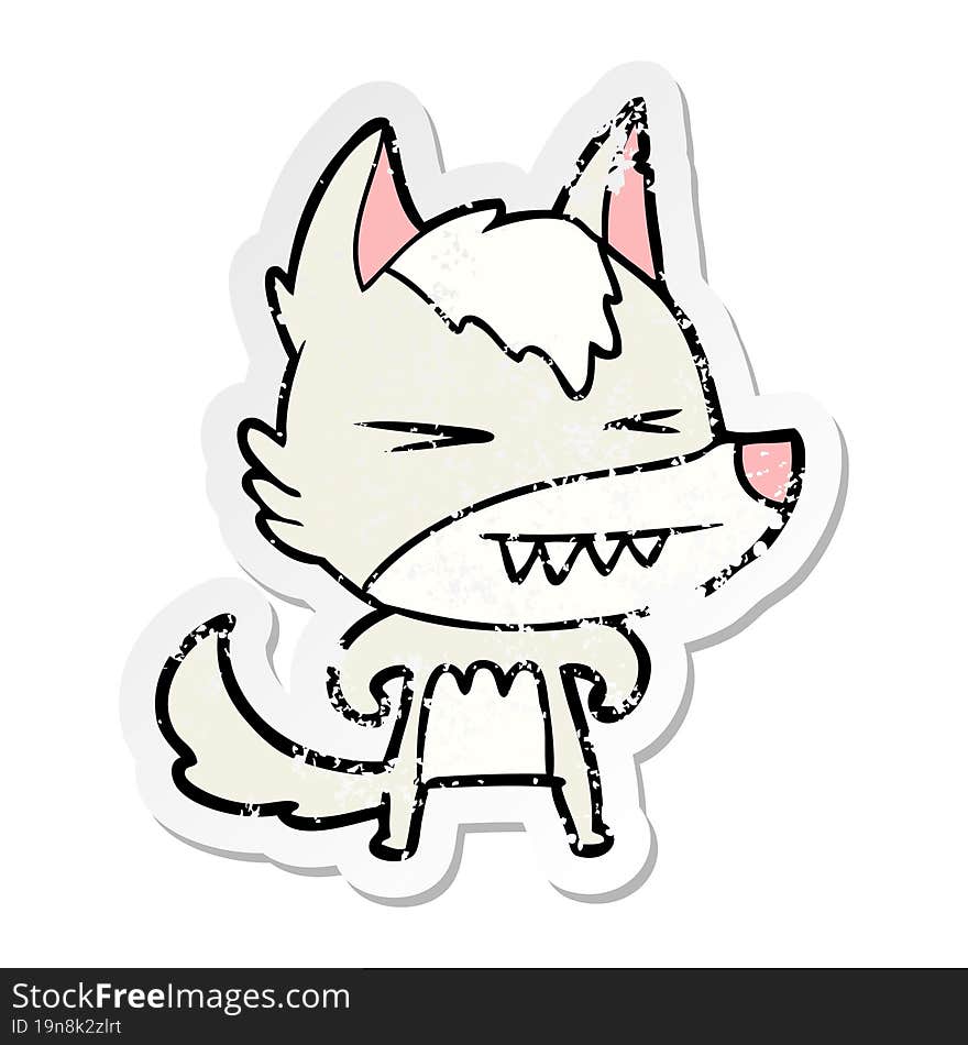 distressed sticker of a angry wolf cartoon