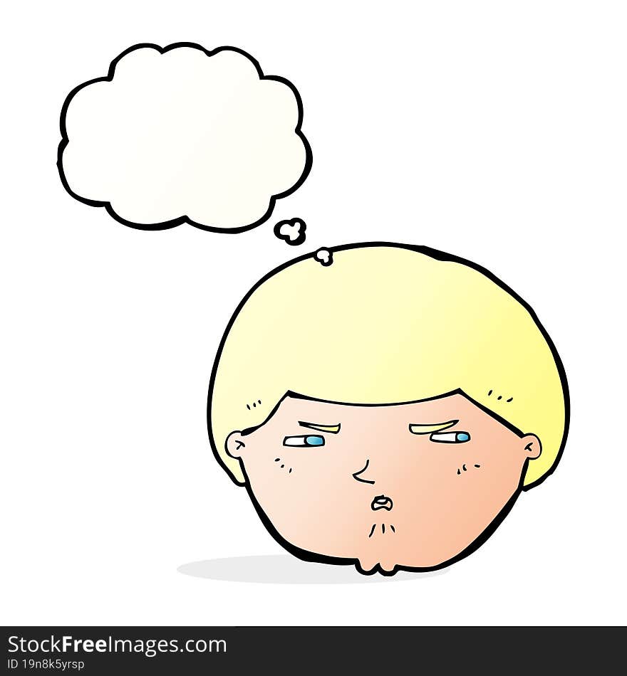 cartoon annoyed man with thought bubble