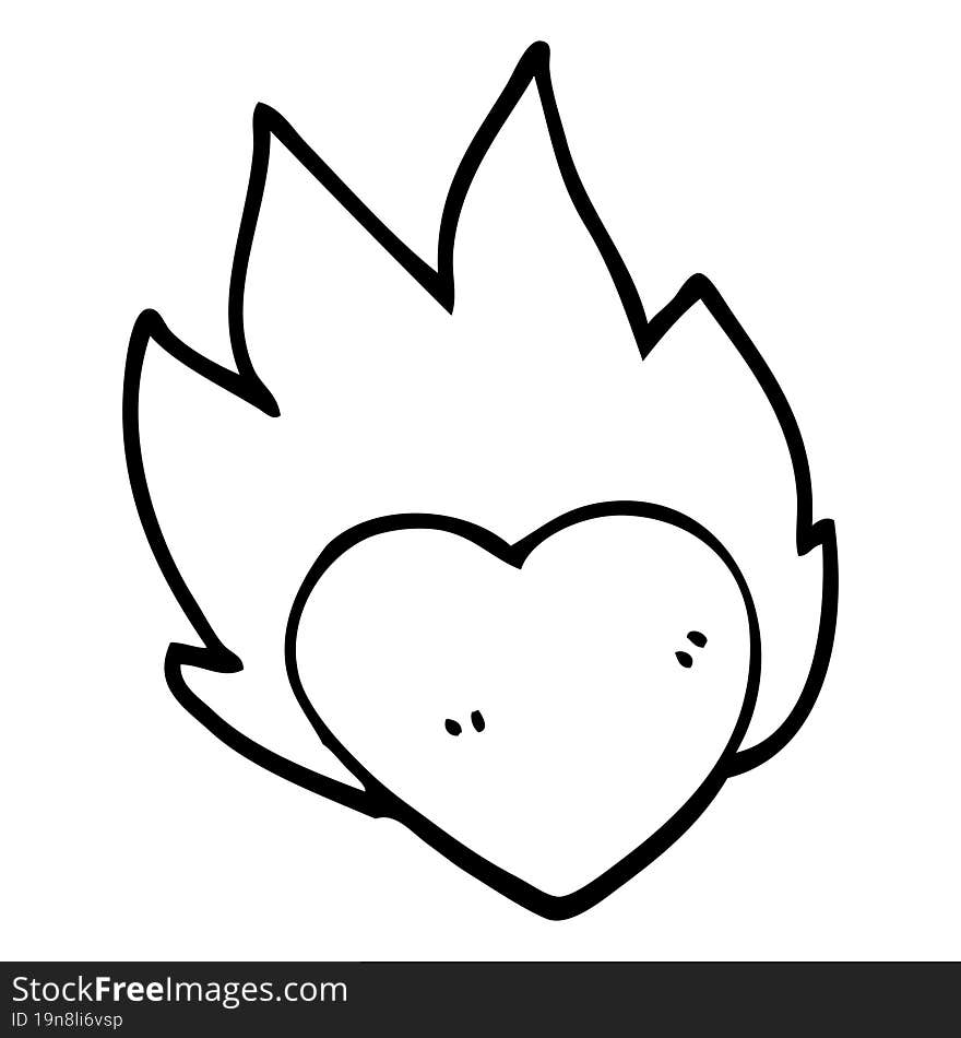 line drawing cartoon flaming heart