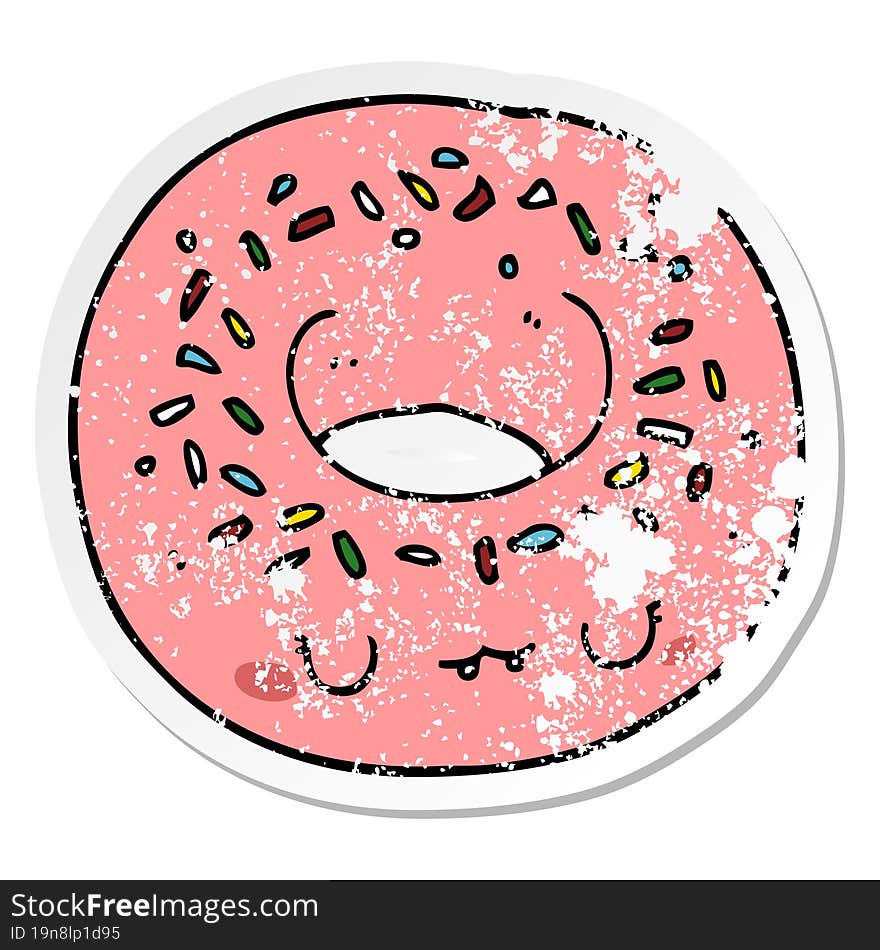 distressed sticker of a cartoon donut