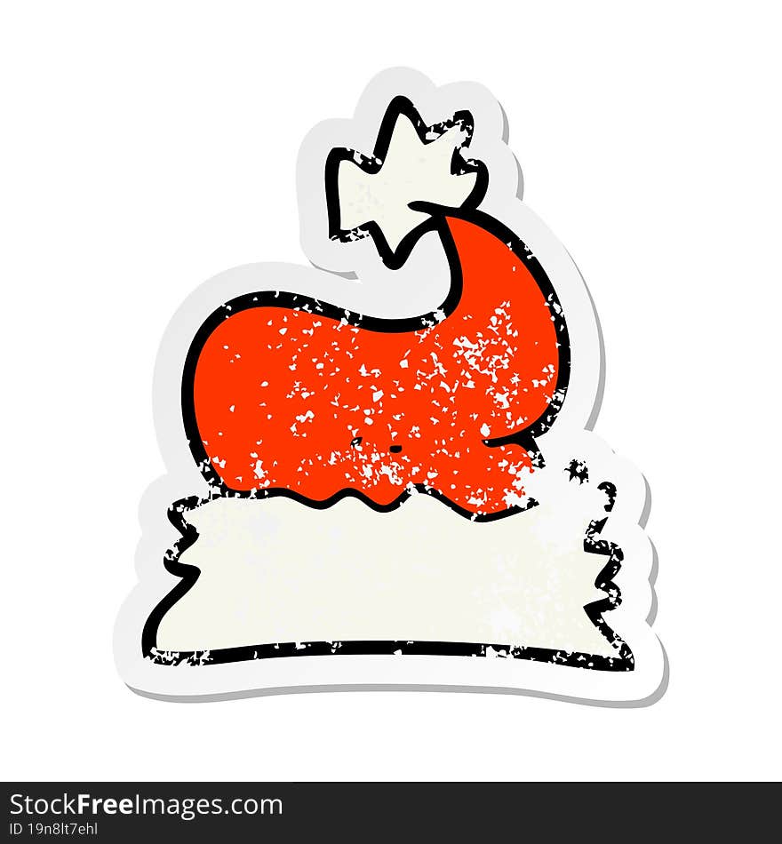 retro distressed sticker of a cartoon christmas hat