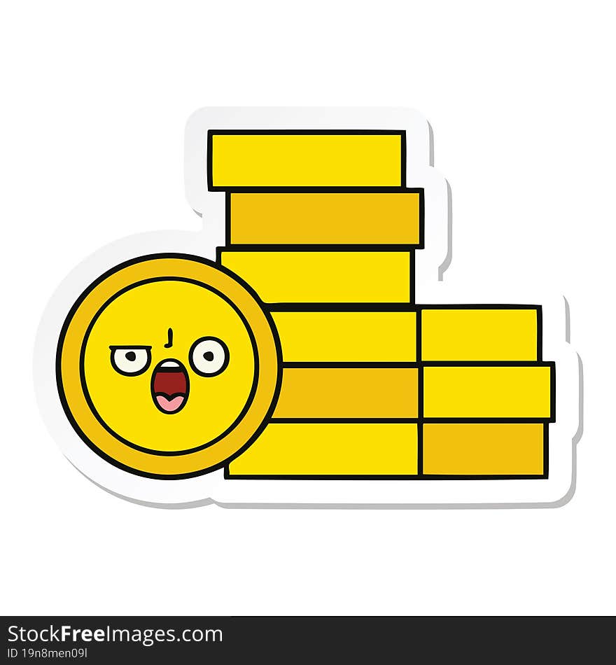 sticker of a cute cartoon coins