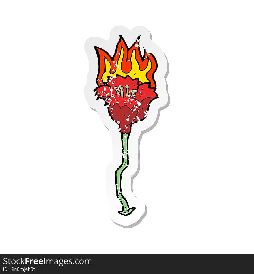 retro distressed sticker of a cartoon burning flower