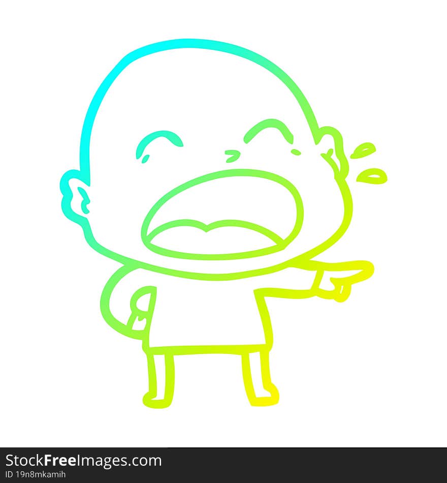 cold gradient line drawing cartoon shouting bald man