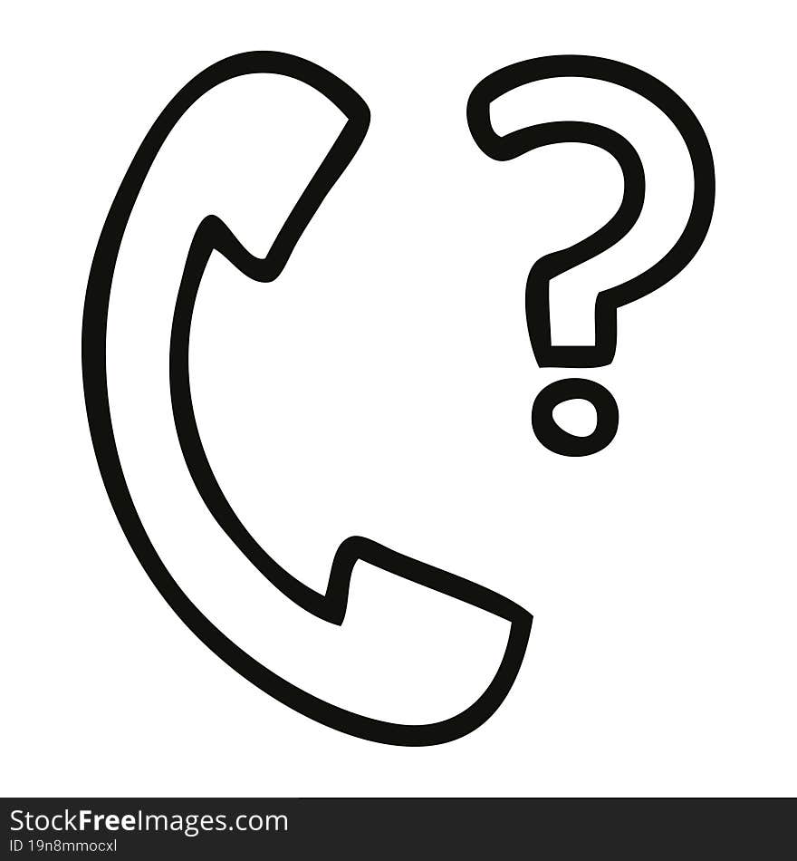 line drawing cartoon telephone receiver with question mark