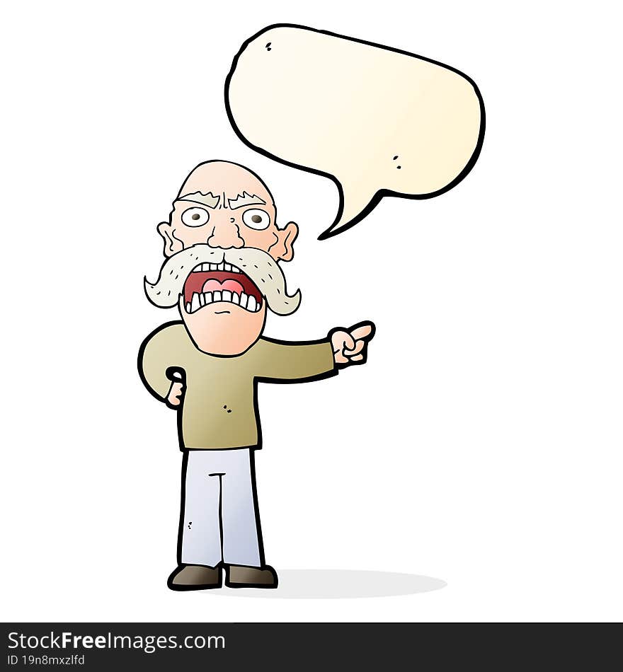 cartoon angry old man with speech bubble