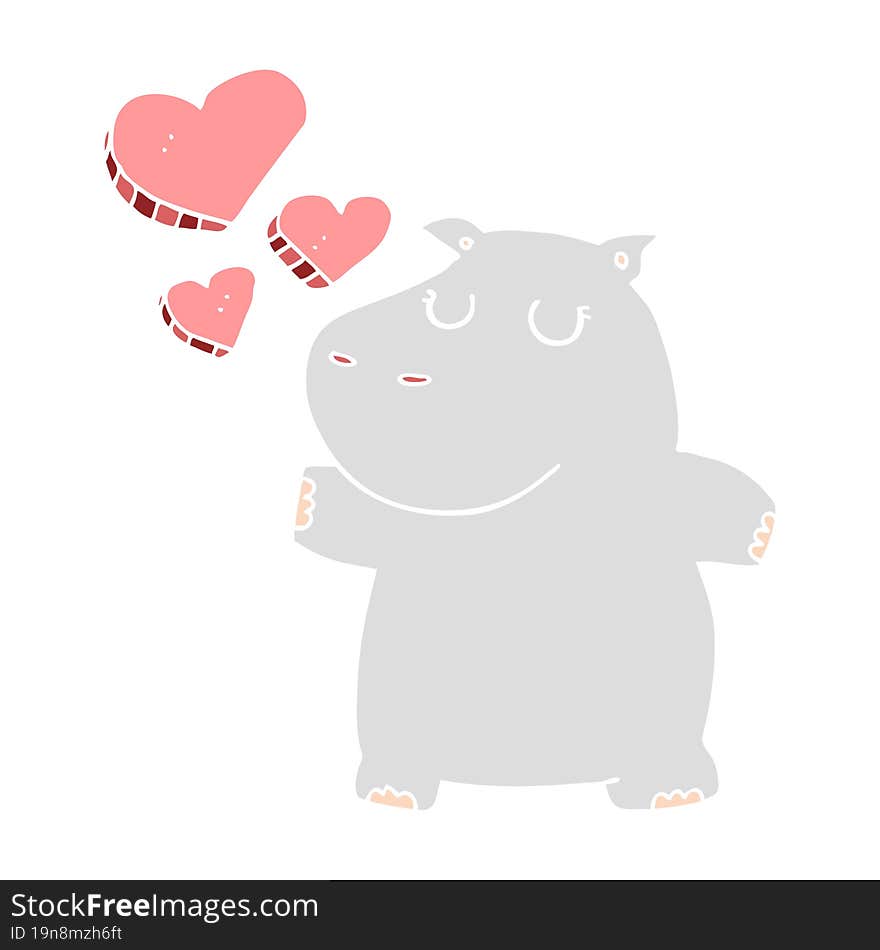 Flat Color Style Cartoon Hippo In Love