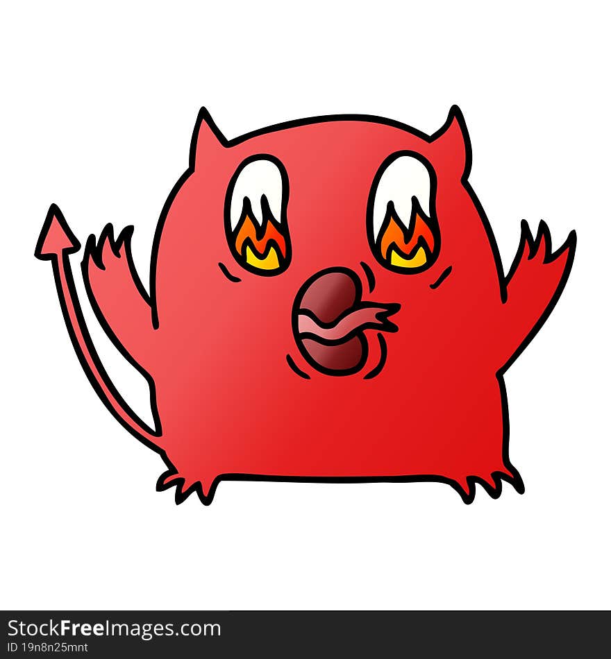 freehand drawn gradient cartoon of cute kawaii red demon